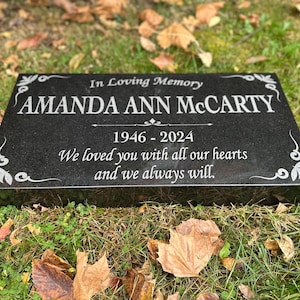 Memorial Stone for Mom Dad, Personalized 24&quot; x 12&quot; x 4&quot; Memorial Stone, Customized Engraved Granite Stone, Personalized Cemetery Memorial