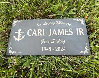 Memorial Stone Gray Slate for Sailor Dad, Personalized In Loving Memory Memorial Stone, Engraved Custom Memorial Plaque, Custom Grave Marker