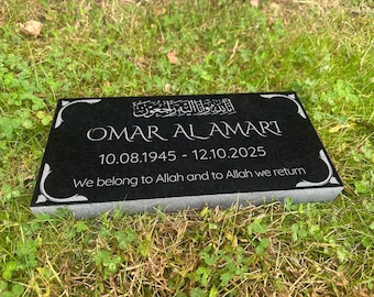 Custom Muslim Memorial Stone Black Granite, Islamic Muslim Personalized Memorial Stone Marker Headstone, Muslim Human Grave Marker Black
