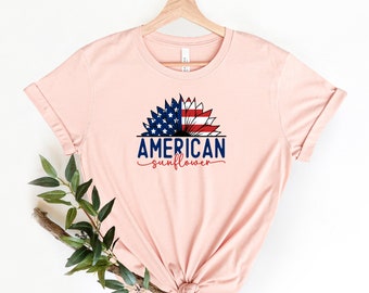 Camisa de girasol estadounidense, camisa de girasol del 4 de julio, camiseta patriótica de girasol de EE. UU., camisa de flor de bandera de EE. UU., camisa de girasol de América