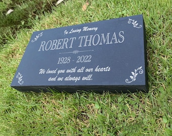 Memorial Stone Gray Slate for Mom Dad, Personalized Memorial Gray Slate Grave Marker Headstone, Gray Slate Thick Stone