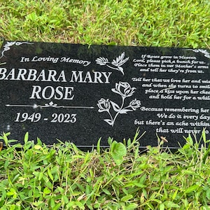 Custom Memorial Stone, Personalized In Loving Memory Memorial Stone, Loved Ones Engraved Plaque, Customized Rose Engraved Granite Stone