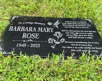 Custom Memorial Stone, Personalized In Loving Memory Memorial Stone, Loved Ones Engraved Plaque, Customized Rose Engraved Granite Stone