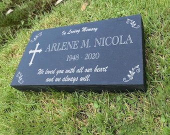 Memorial Stone Gray Slate for Mom Dad, Personalized Memorial Gray Slate Grave Marker Headstone, Gray Slate Thick Stone