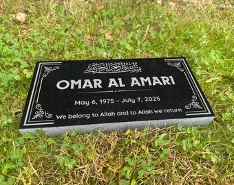 Custom Muslim Memorial Stone Black Granite, Islamic Muslim Personalized Memorial Stone Marker Headstone, Muslim Human Grave Marker Black