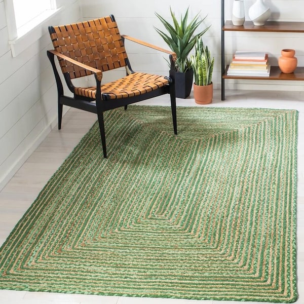 Tamaño personalizado yute natural y algodón verde tejido a mano Boho área alfombra/corredor/felpudo, alfombra ecológica, corredor turco, alfombra, alfombra de área, alfombra de trapo