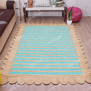 Natural Jute Scalloped Rug, Bohemian Scallop Rug, Natural Jute Rug, Boho Décor Rug, Area Rug, Handwoven Jute Rug, Custom Rug, Decorative Rug