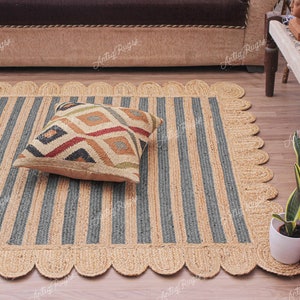 Custom Size/Color and Shape, Natural Jute Hand Braided Grey Stripped Jute Runner/Rug/Doormat, Bohemian Area Rugs, Home Decor Staircase