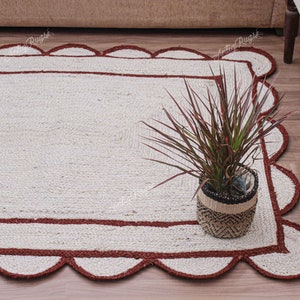 Scalloped Jute Rug: Braided Bohemian Runner, Custom Size