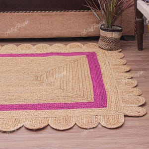 Hand Braided Jute Scalloped Rug: Bohemian Soft Pink Runner