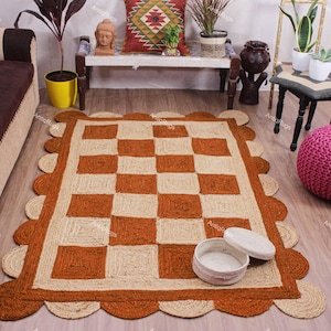 Tapis festonné en jute tressé à la main : tapis bohème