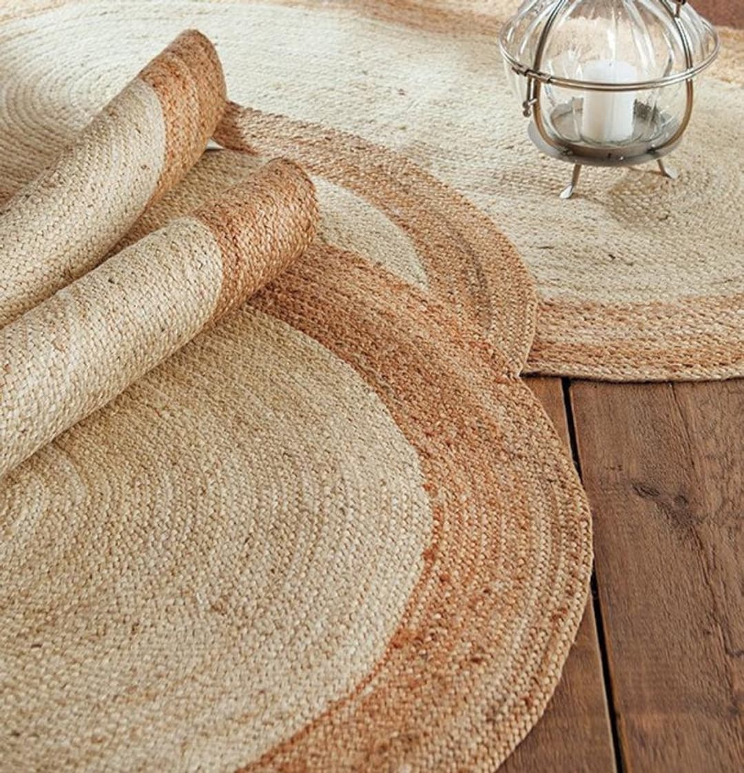 Round/oval Handmade Natural Jute Rug White Border Rug Custom Size and