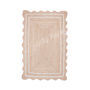 Scalloped Jute Rug, Scallop Rug, Boho Jute Rug, Natural Jute Rug, Bohemian Area Rug, Jute Scallop Rug, Handwoven Jute Rug, Custom Size Rug