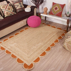 Hand Braided Scalloped Jute Rug: Natural Fiber Area Rug