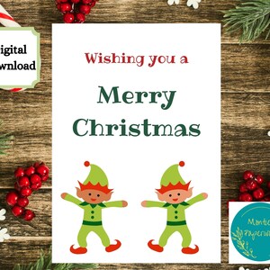 Ti auguro un buon Natale, cartolina di Natale, carta di download digitale, cartolina di buone feste, elfi,