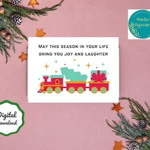 Train Noël, carte de Noël, carte X-Mas, carte vierge, carte imprimable, carte pliable,