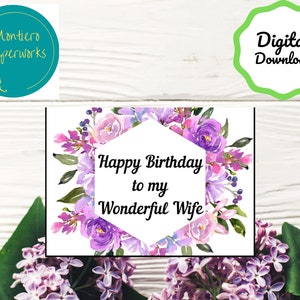 Feliz aniversário para minha esposa maravilhosa, cartão de aniversário para sua esposa, cartão para impressão, download digital, cartão dobrável,