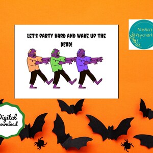 Let&#39;s Party Hard, Halloween Themed Card, Halloween, Printable Card, Fold able Card, 7x5in Card, Digital Download Card