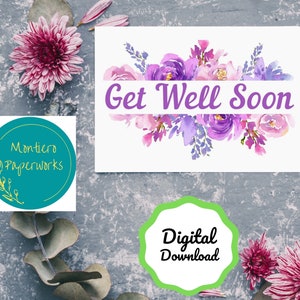 Get Well Soon Card, Carte numérique, Carte imprimable, Carte vierge, Thème floral