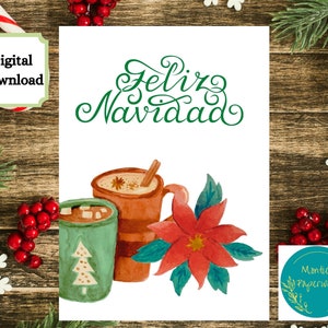 Feliz navidad, Cartão de Feliz Natal, Cartão de Feliz Navidad, Cartão para impressão, Cartão em branco, Download digital