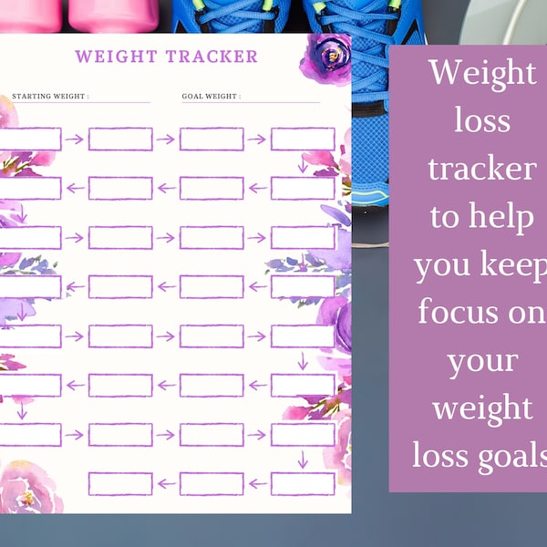 Weight loss Tracker, Floral design, Digital Product and edit product to meet your goals, weightloss goals made easier