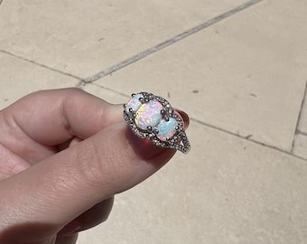 3 Stein Opal Diamant Ring Sterling Silber