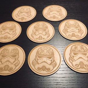 Star Wars Storm Trooper Wooden Coasters Wood Coaster Set Sci-Fi Star Wars Enthusiast Gift image 1