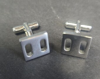 Silver Tone Cutout Square Cufflinks Mens Stainless Steel Bullet Back Jewelry