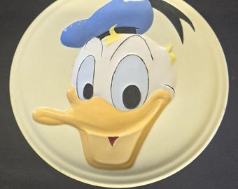 Vintage Walt Disney Donald Duck Cream Ceramic Round Plate Blue Hat Character *chip