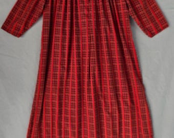 Handgefertigtes Kleid Damen Medium Rot Kariert Stehkragen Rüschen 3/4 Ärmel Midi Prairie Amish