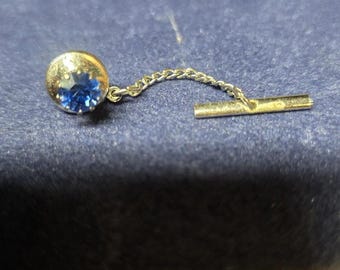 Gold Tone blau Strass Krawattennadel Herren Kette Bar Runde Stein formale Schmuck