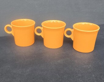 Fiesta Orange Coffee Mugs Set Of 3 HLC USA Round Ceramic Cups Contemporary