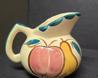 Vintage Hand Painted Apple Pear Fruit Ceramic Creamer Pitcher Pottery