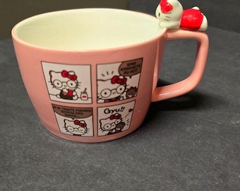 Sanrio Hello Kitty Rosa Suppentasse 14 Unzen Figural Griff Comic Panel Tasse Keramik