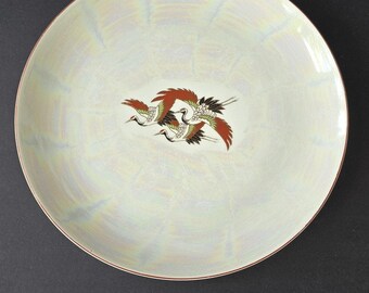 Weißer Lusterware Porzellan Speiseteller Große Flugkraniche Asiatisch 10,5 "Rund