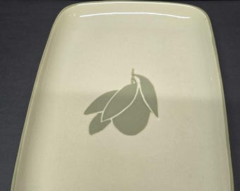 Vintage Winfield Pasadena Rechteckige Servierplatte Green Leaf California USA MCM