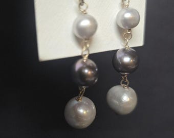Coldwater Creek Perle baumeln Tropfen Ohrringe weiß grau Französisch Draht Damen Schmuck