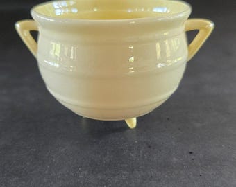 Vintage Belleek Irish Porcelain Cauldron Mini Vase Tripod Handles Cream Ireland
