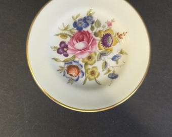 Royal Worcester Bone China Butter Pat Plate Floral Bouquet Gold Trim England