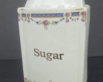 Vintage White Porcelain Sugar Bowl With Lid 7 In Floral Germany *crack