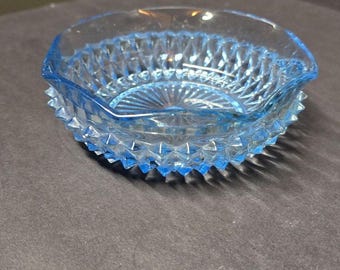 Vintage Indiana Eis Blau Pressglas Schüssel Diamant Punkt Geriffelte Kante
