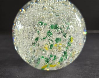 Pisapapeles de vidrio artístico sin marca, transparente, burbujas, verde, blanco, amarillo, redondo, decorativo