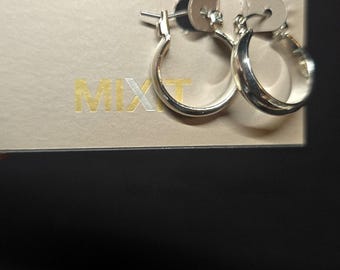 Mixit Silber Ton Creolen Rund Post Schmetterling Damen Schmuck Einheitsgröße