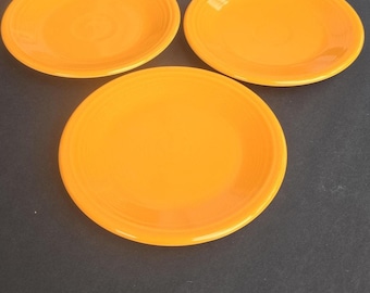 Fiesta Homer Laughlin Orange Ceramic Salad Plates Set Of 3 Round USA Retro