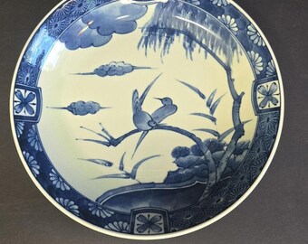 Blue White Birds And The Bees Round Porcelain Plate Made In Japan Decor