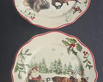 Better Homes & Gardens Santa Sleigh Salad Plates Set 2 Ceramic Christmas Holiday