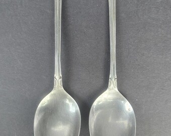 National Stainless Lutece Soup Spoons Set 2 Silver Floral Handle Japan Flatware