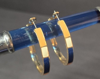 Gold Ton Emaille Creolen Blau Orange Weiß Damen Schmuck