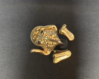 Gold-Ton Frosch Anstecknadel schwarz Cabochon Bauch Krawatte Tack Kostüm Schmuck