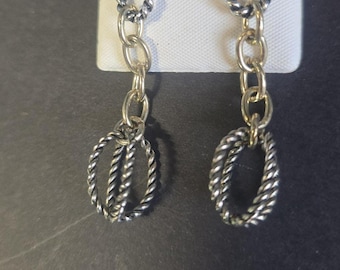 Silver Tone Twisted Oval Chain Dangle Drop Earrings Post Womens Boho Jewelry